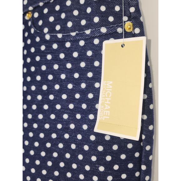 Michael Michael Kors Navy Polka Dot Pull-On Stretch Pants Women’s Size Large - Picture 6 of 12